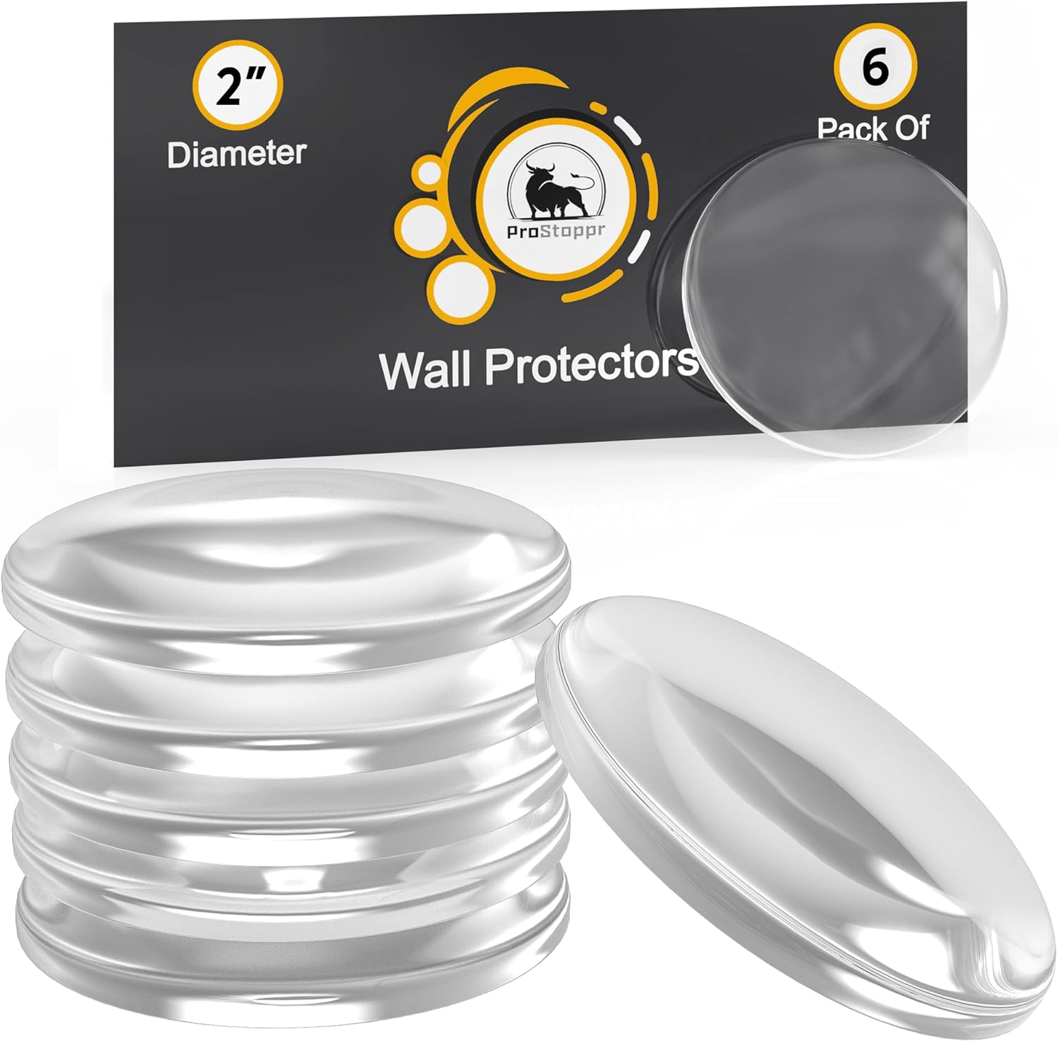 Clear Door Stoppers - Medium 2" (6 PCS) - Door Stoppers for Wall with Strong Bac...