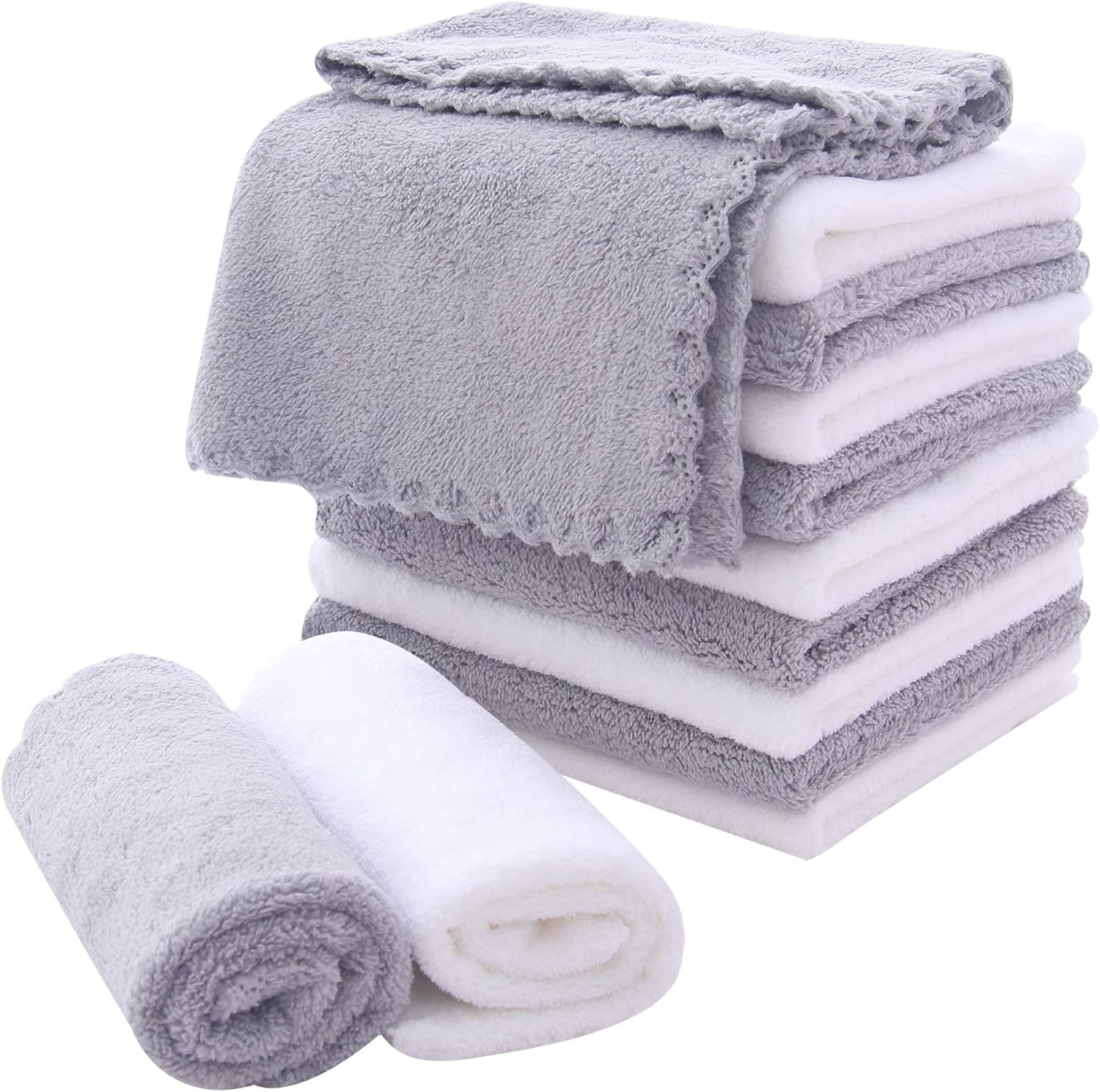 MOONQUEEN Microfiber Facial Cloths Fast Drying Washcloth 12 pack - Premium Soft...