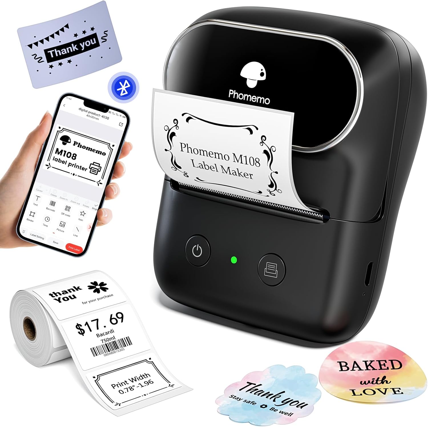 Phomemo Label Maker Machine- M108 Bluetooth Thermal Label Makers for Small Busin...