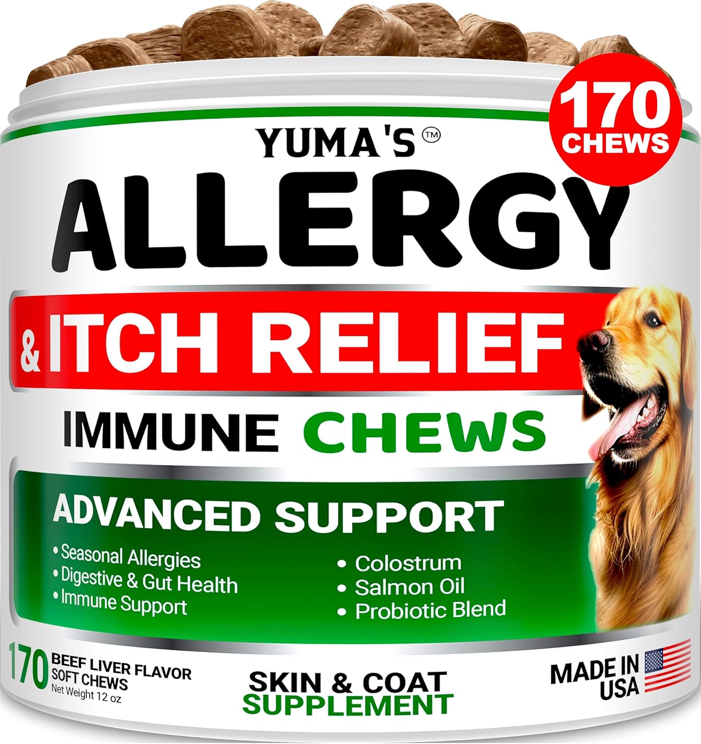 Dog Allergy Relief Chews - Dog Itching Skin Relief Treatment Pills - 170 Treats...