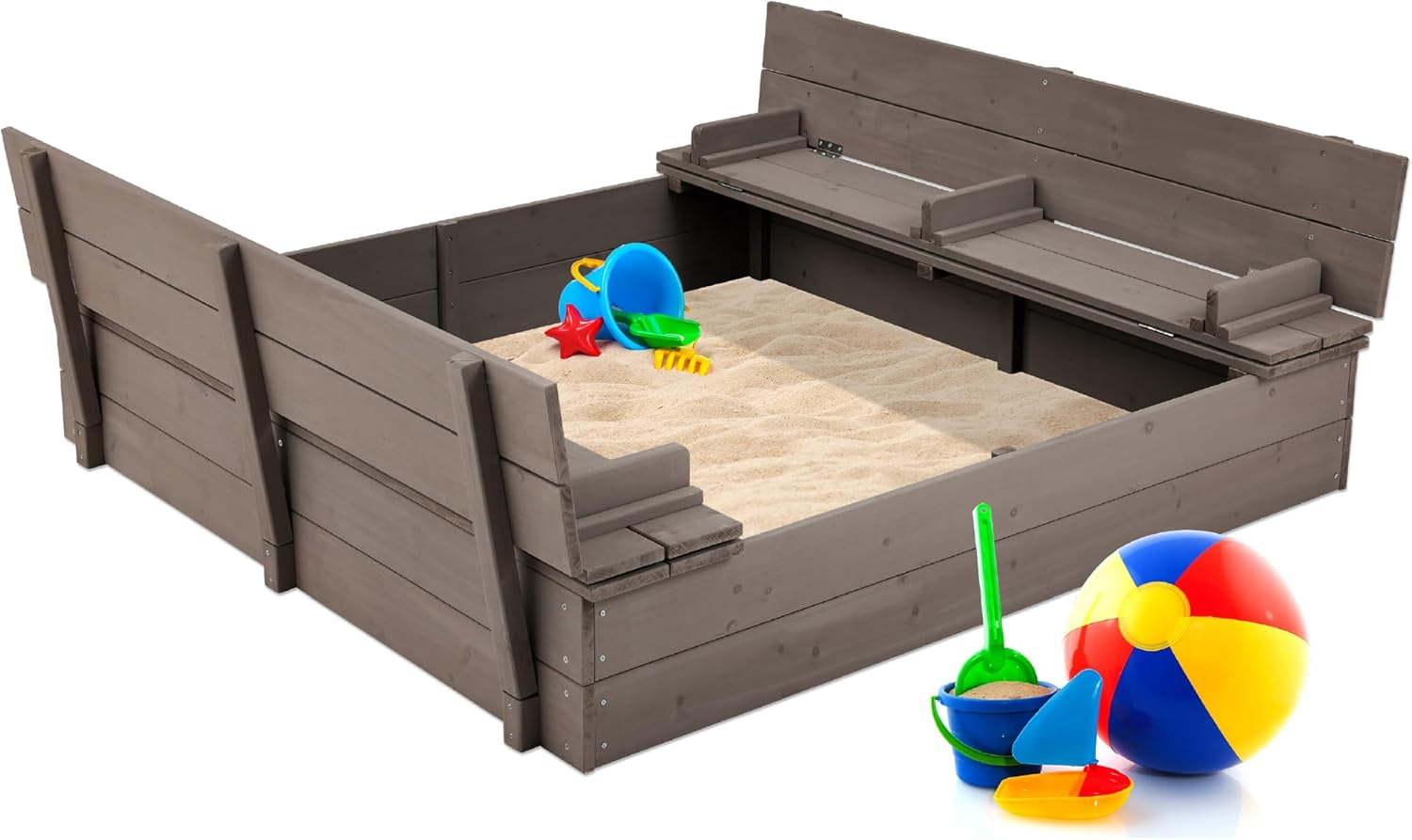 Best Choice Products Kids' Outdoor Wooden Sandbox Large, Cedar Wood with Foldabl...