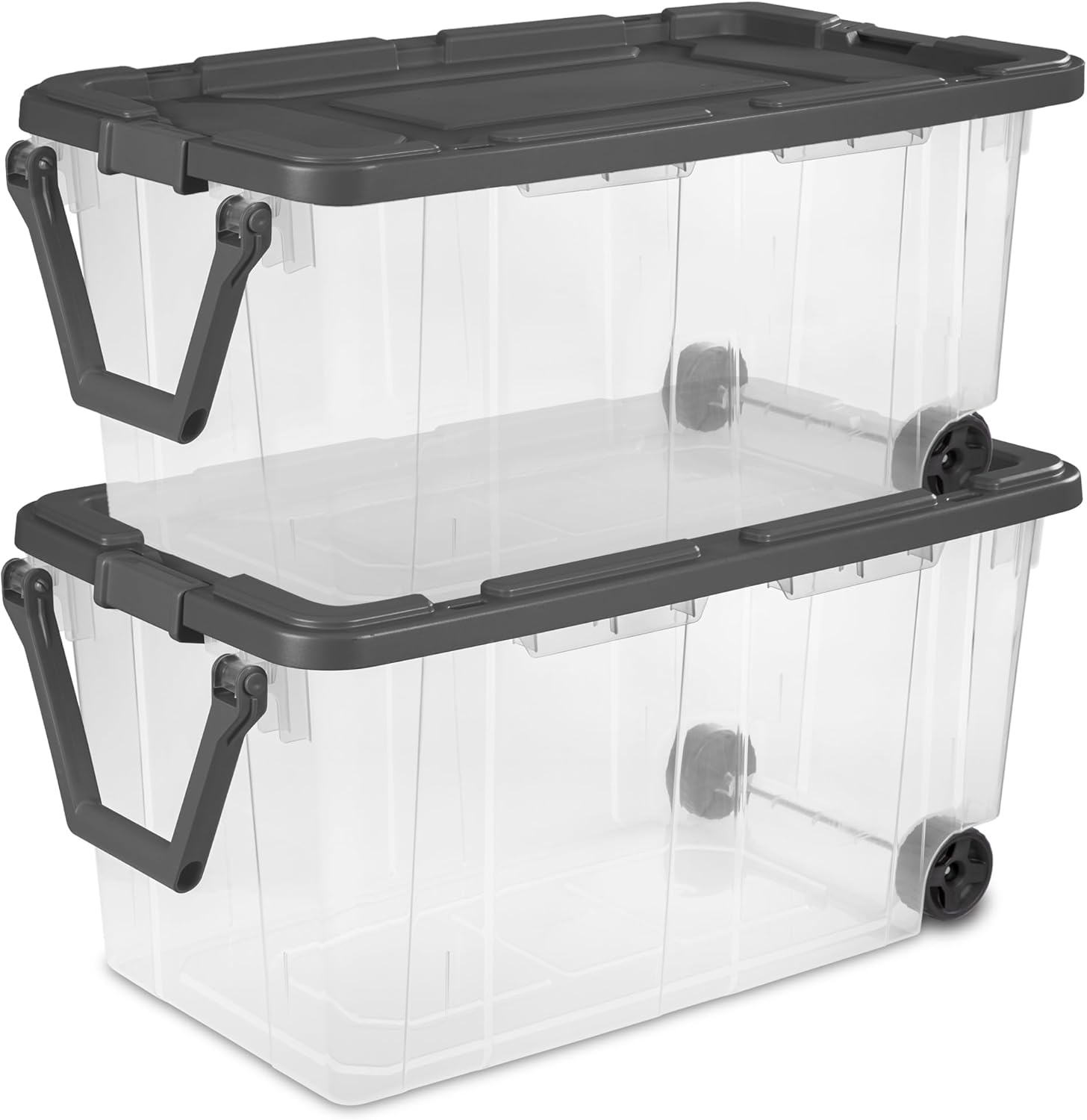 Sterilite 2-Pack Stackable Storage Bins w/ Latching Lids & Wheels, 160 Qt., Gray...