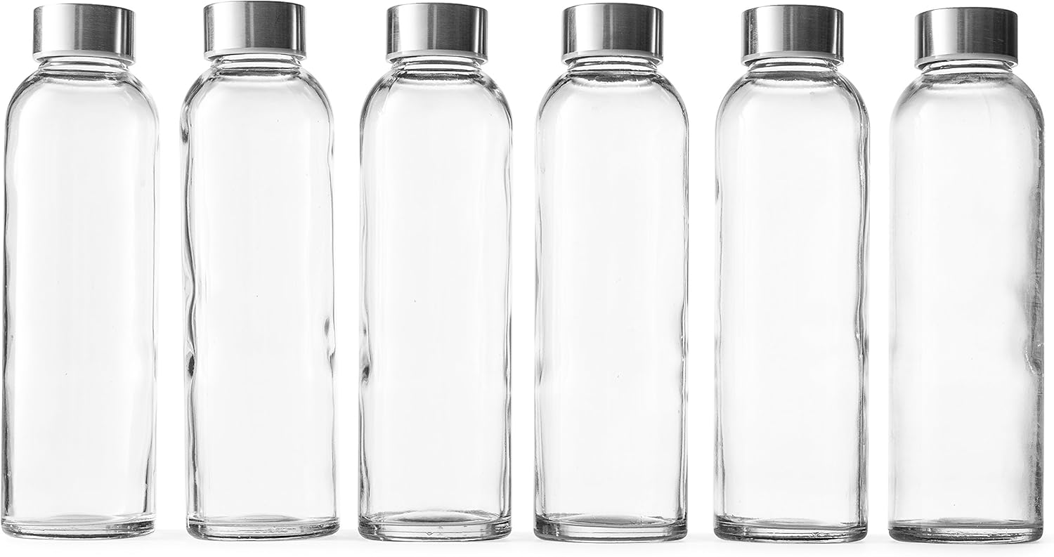 Epica glass bottles with lids – 18oz glass water bottles, reusable glass juice b...