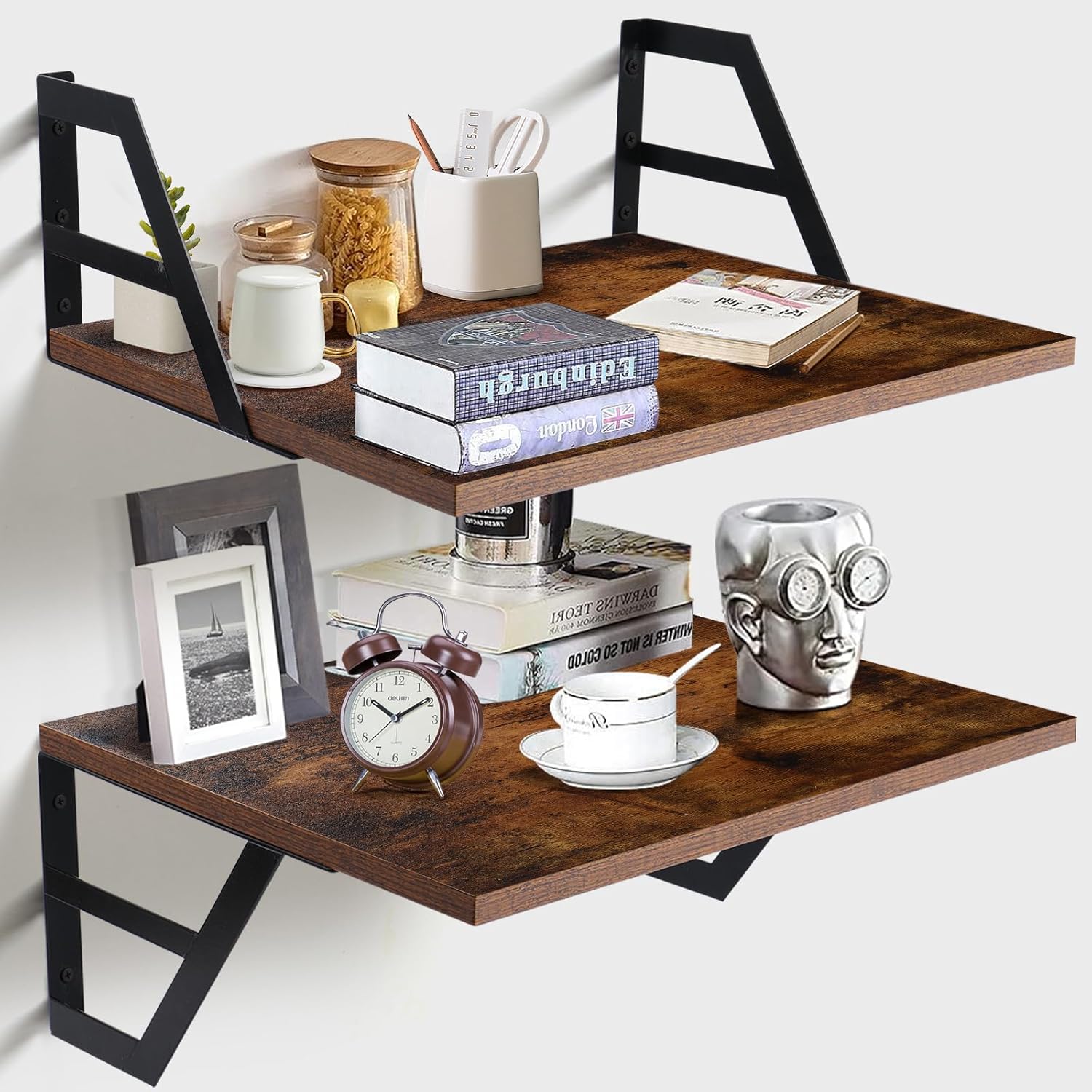 Set of 2 Deep Floating Shelves; Wall Mounted Book Shelf for Living Room, Bedroom...