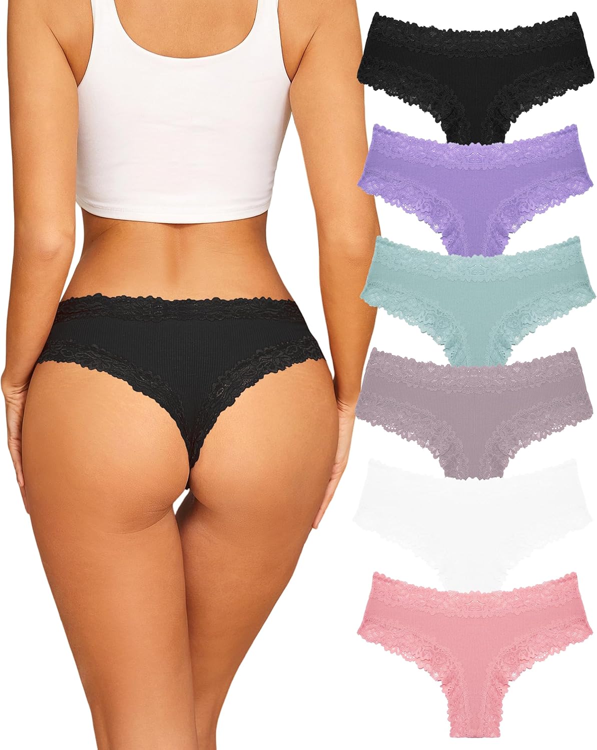 FINETOO Womens Cotton Underwear Sexy Lace Hipster Panties Soft Breathable Cotton...