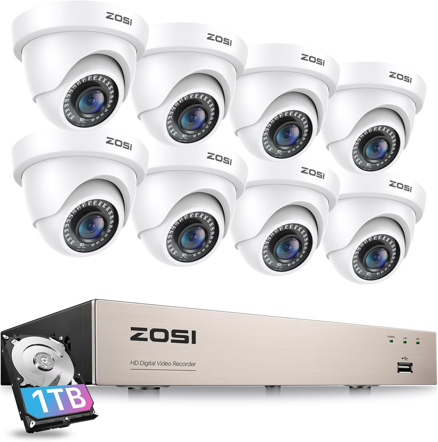 ZOSI 3K Lite 8CH Security Camera System with 1TB HDD,AI Human/Vehicle Detection,...