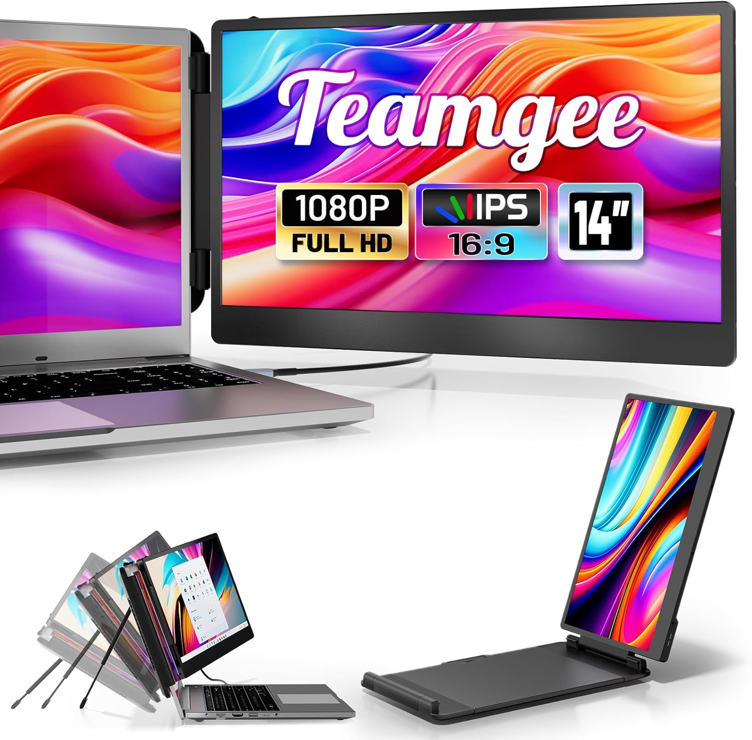 Teamgee Laptop Screen Extender, 14" FHD 1080P IPS Portable Monitor for Laptop, B...