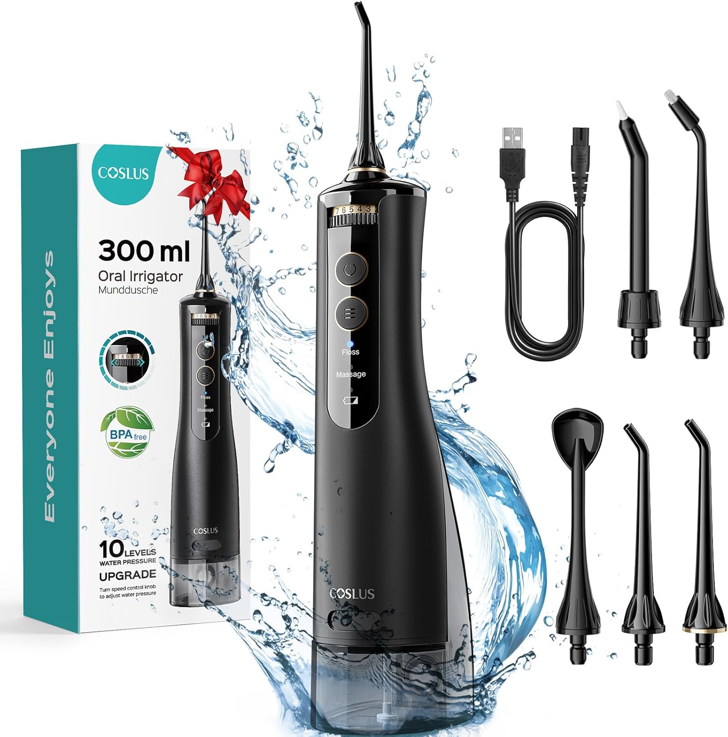 COSLUS Water Flosser, Water Dental Flosser for Teeth, 2025 Upgrded 10 Levels Smo...