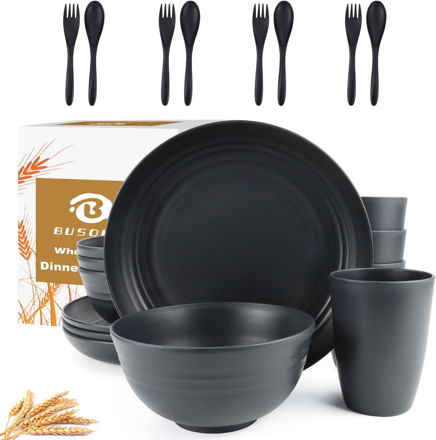 20 Pieces Wheat Straw Dinnerware Sets, Unbreakable Plates and Bowls Sets, Altern...
