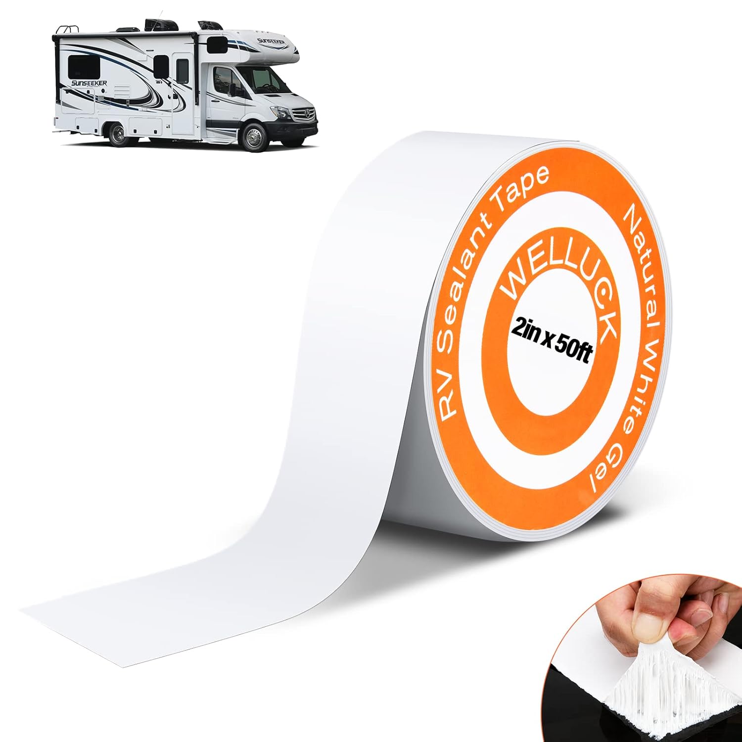 WELLUCK RV Roof Tape Sealant Roofing Tape, 2 Inch X 50 Foot Natural White RV Tap...