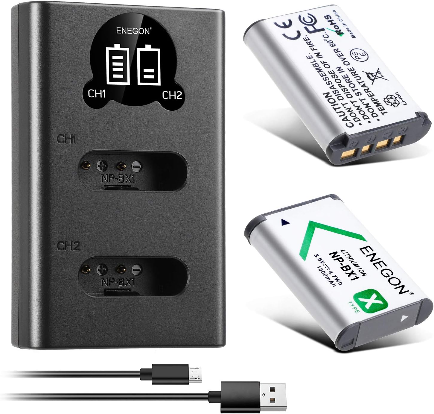 ENEGON NP-BX1 Battery (1300mAh 2-Pack) and LCD Charger Kit Compatible with Sony...