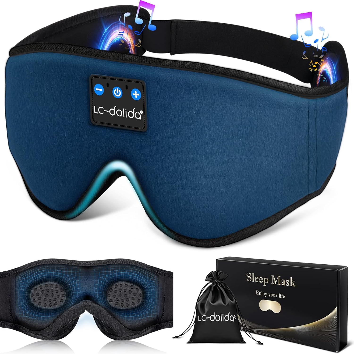 LC-dolida Bluetooth Sleep Mask Headphones 3D Deep Eye Mask with Headphones,Breat...