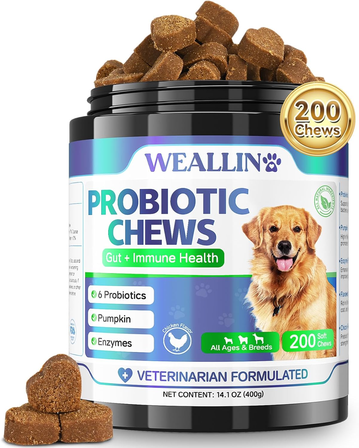 WEALLIN Probiotics for Dogs, Dog Prebiotics for Gut Health, Digestive Support &...
