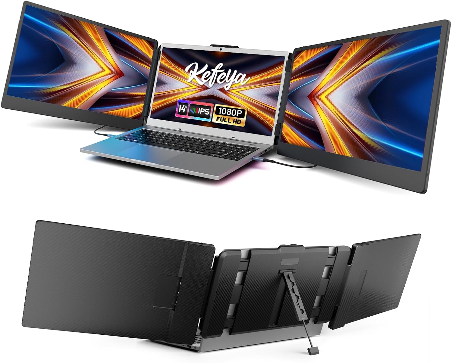KEFEYA Portable Monitor for Laptop, 14” Full HD IPS Display Screen, Triple Lapto...