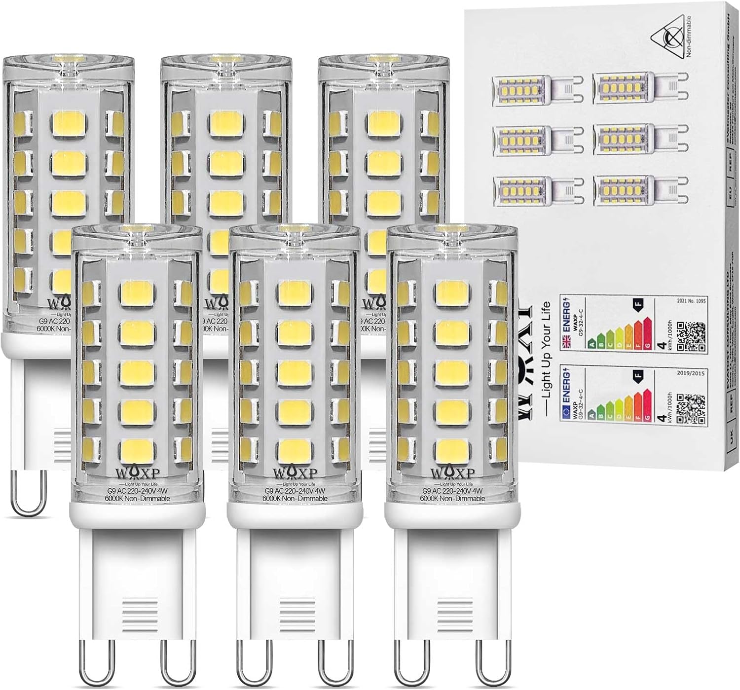 G9 LED Light Bulbs Cool White 4W, 6000K, No Flicker, AC 220-240V, Equivalent 30W...