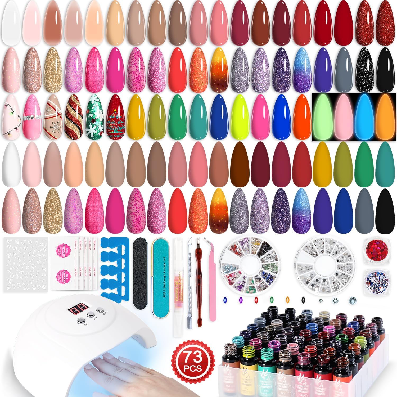 Lavender Violets 73 Pcs Gel Nail Polish Set with Lamp Starter Kit, Jelly/Glitter...
