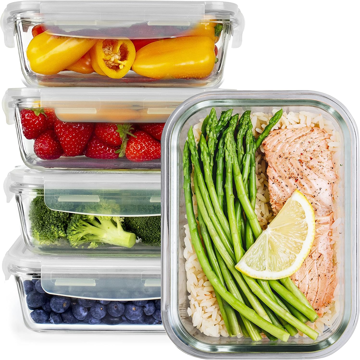 GOOD FOR YOU Glass Meal Prep Containers - [5 Pack] Glass containers with lids -...