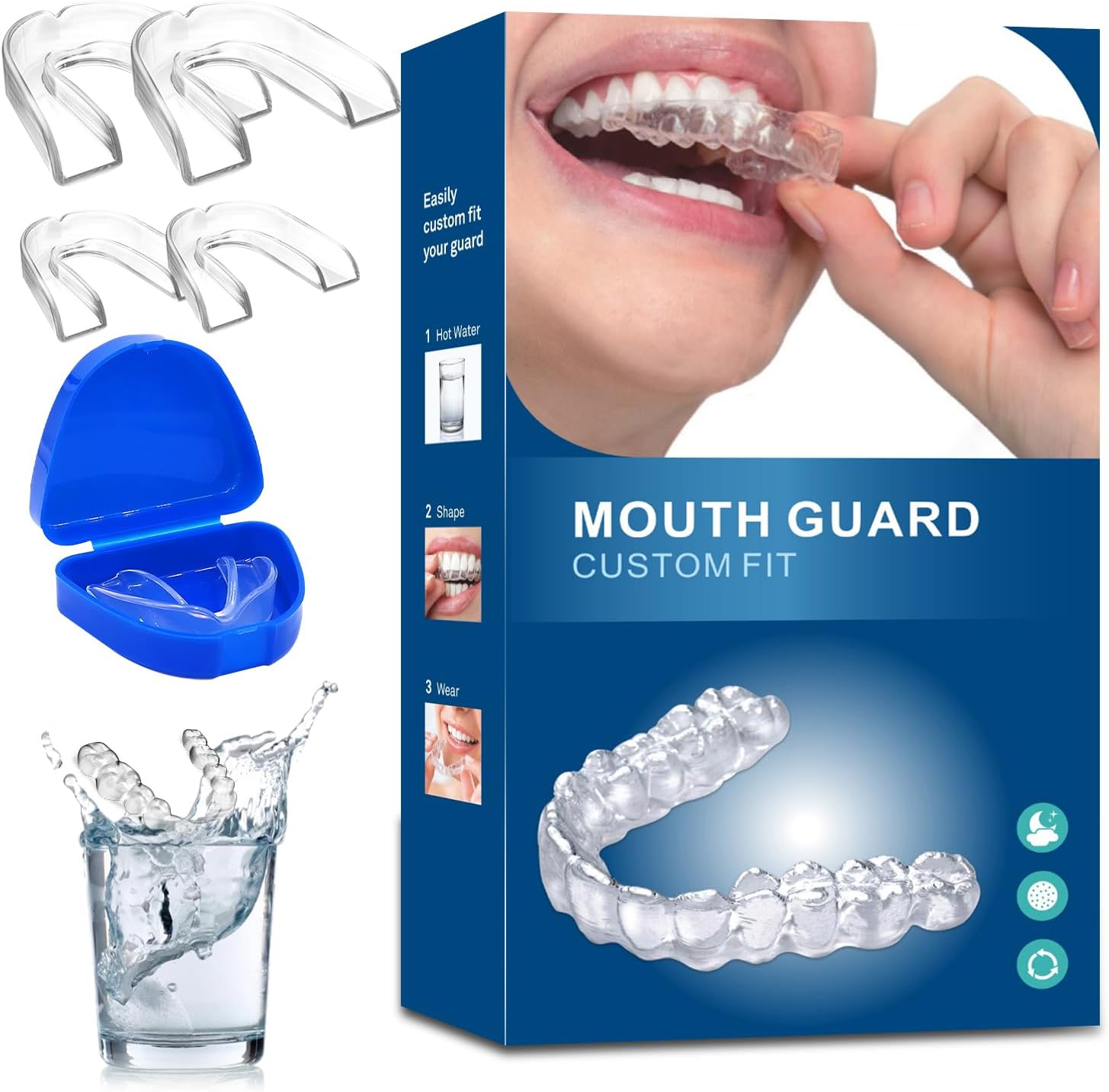 4 Pack Sleeping Mouth Guard for Clenching Teeth at Night, Stops Bruxism, Reusabl...