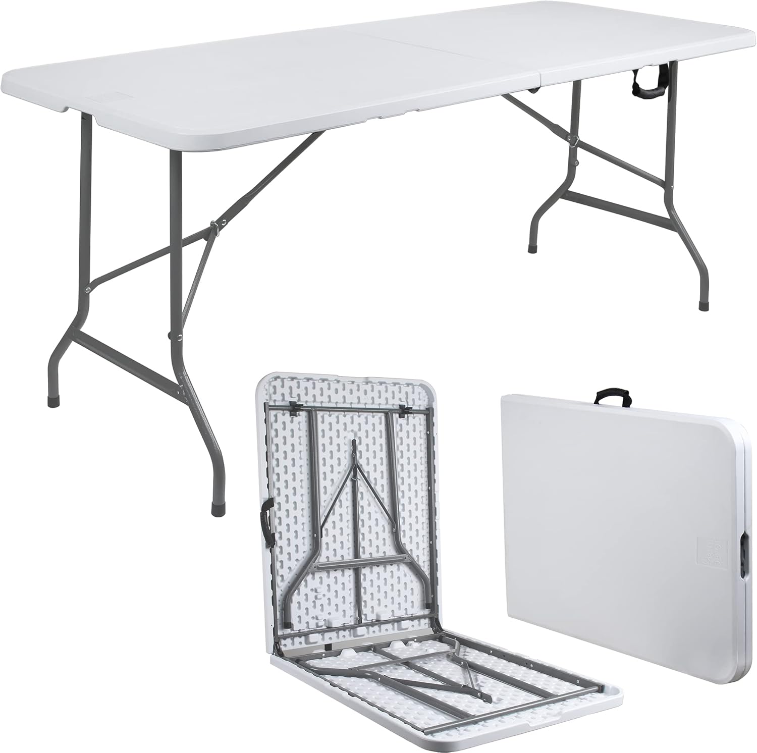 Anji DEPOT 6ft Folding Trestle Table, Heavy Duty Trestle Picnic Garden Table (Wh...