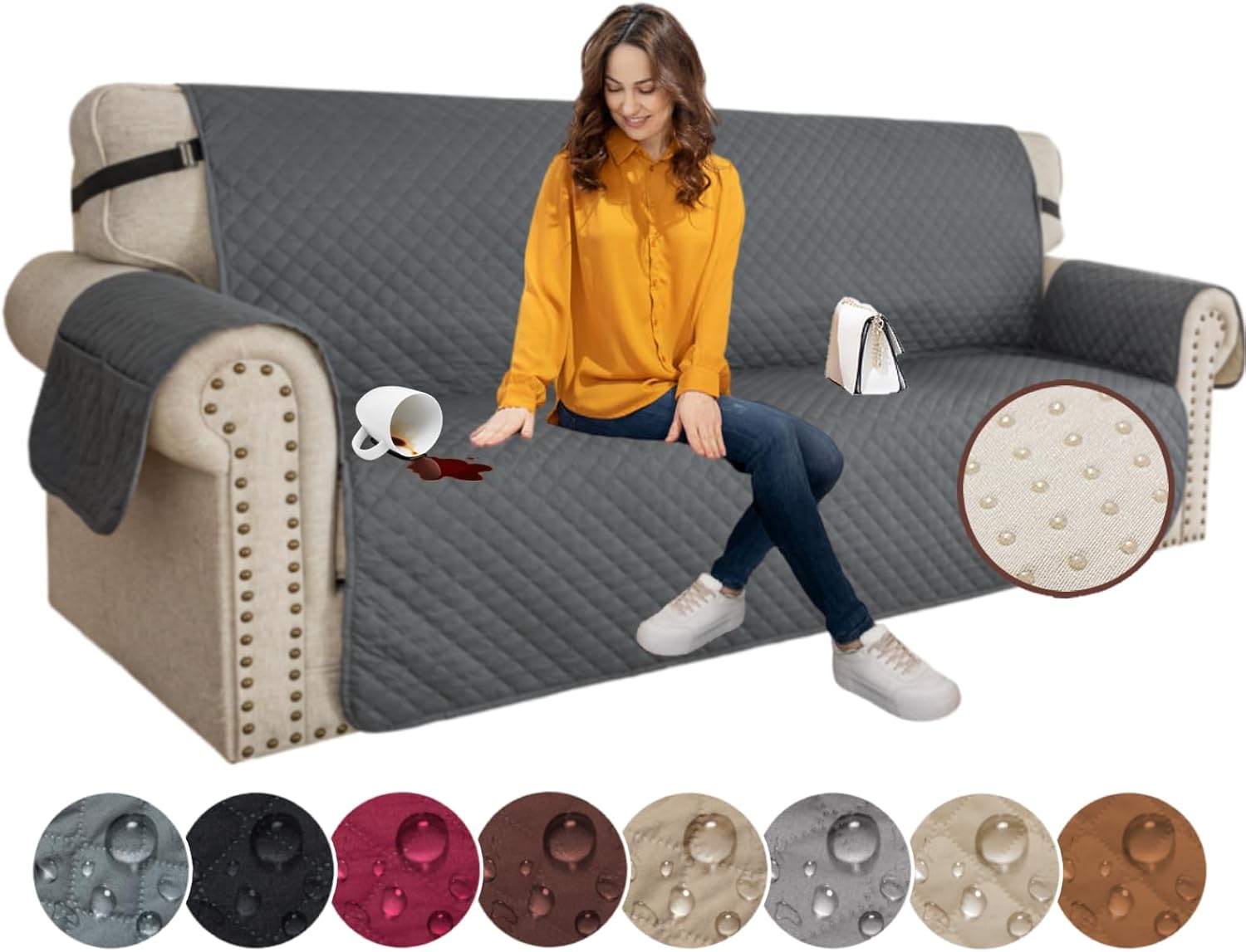 XINEAGE Quilted Sofa Covers 3 Seater, Water Resistant Couch Covers for 3 Seater,...