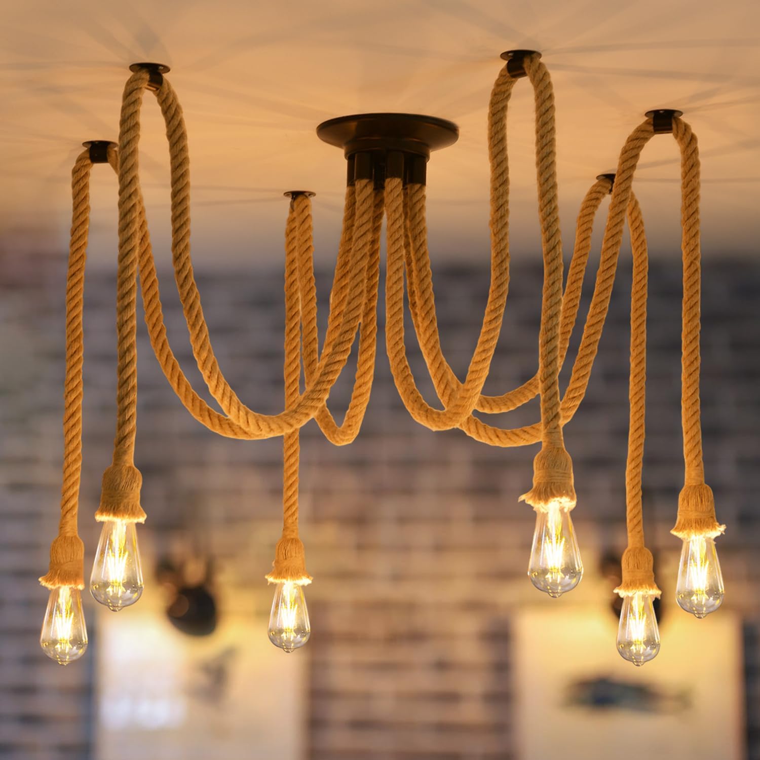 ANWIO 6 Heads Spider Light Chandelier,Pendant Lighting Ceiling,DIY Spider Rope C...