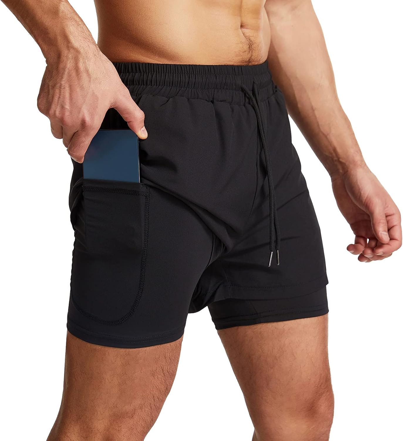 Danfiki Men Running Shorts Men's Shorts Workout with Phone Pocket 2 in 1 Gym Tra...