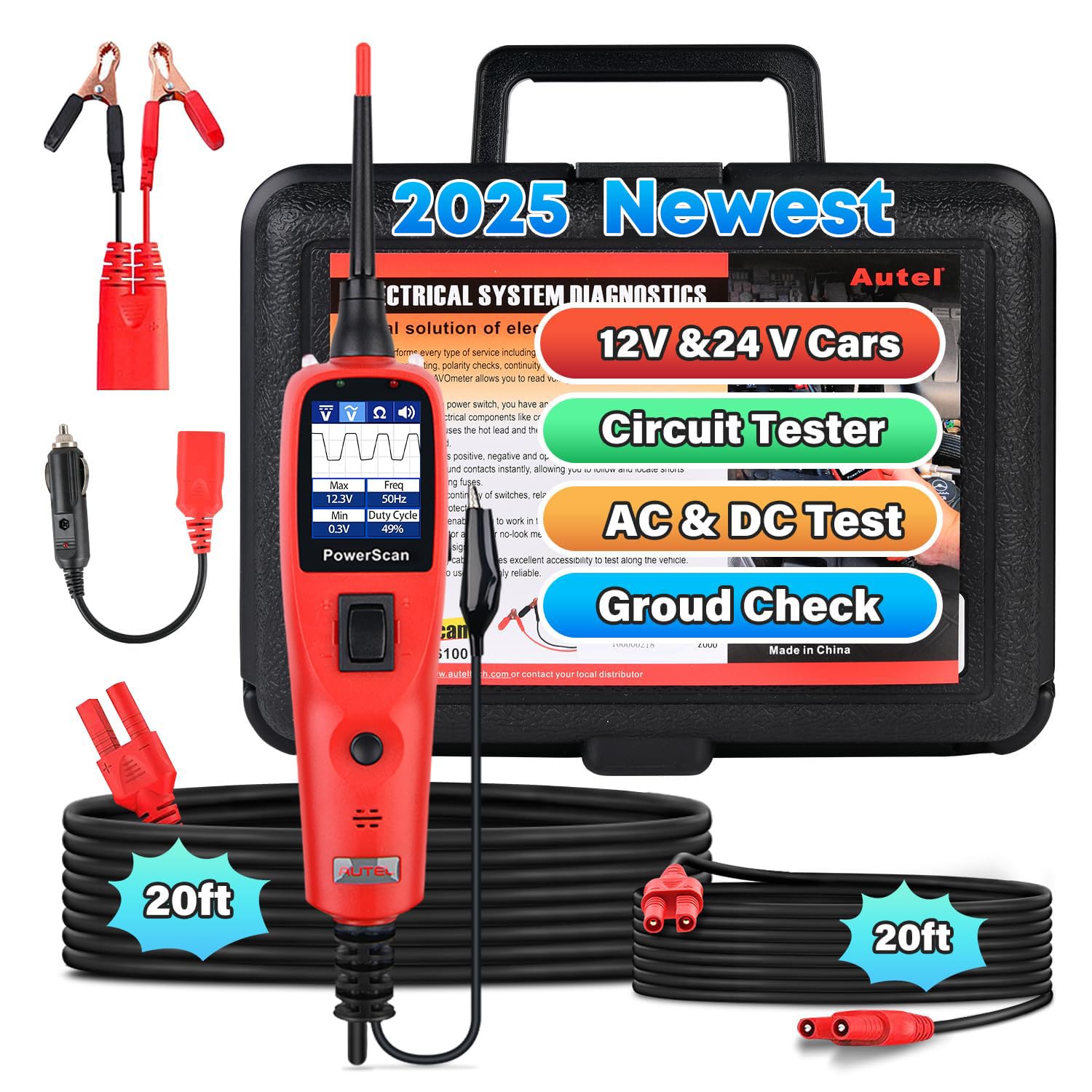 Autel® PowerScan PS100 Original Power Circuit Probe Tester, 12V 24V Electrical S...