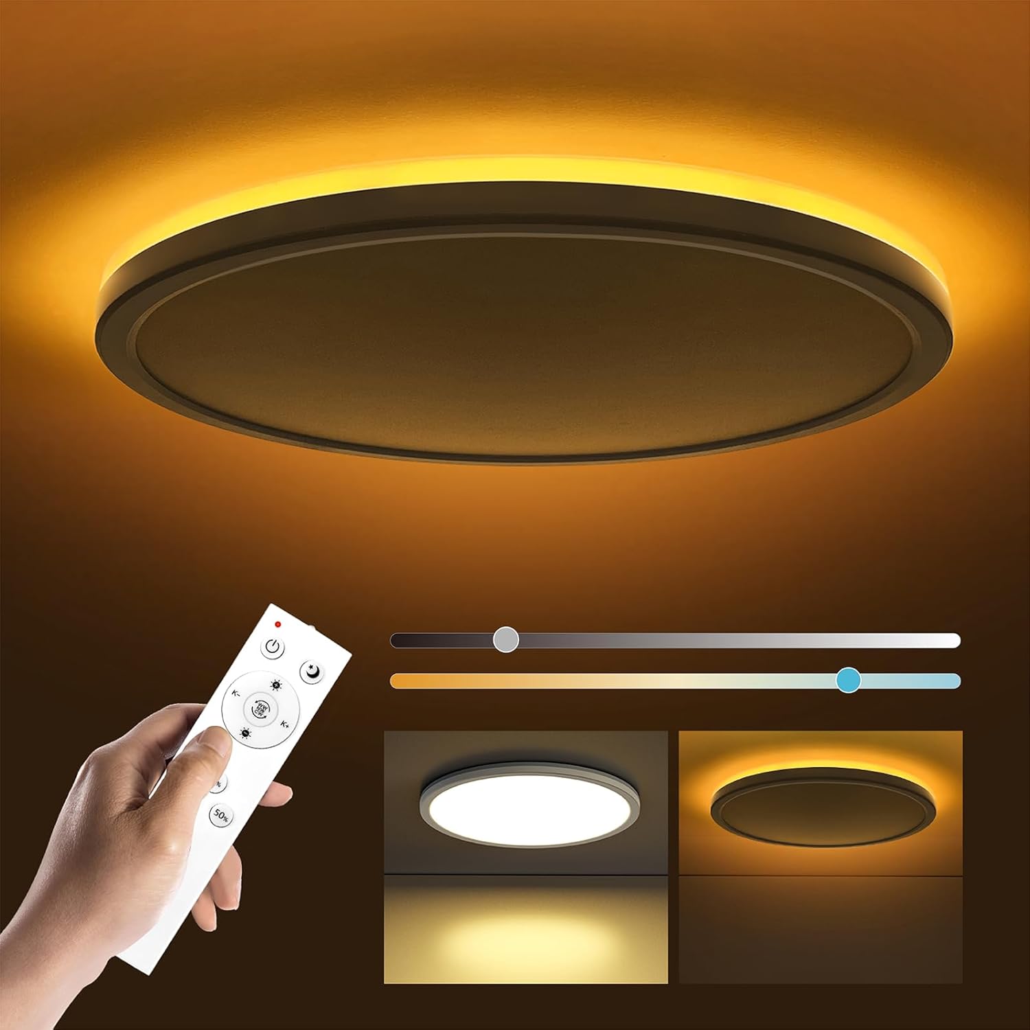 Matane LED Ceiling Light Dimmable 24W, Ceiling Lamp with Remote Control Timeable...