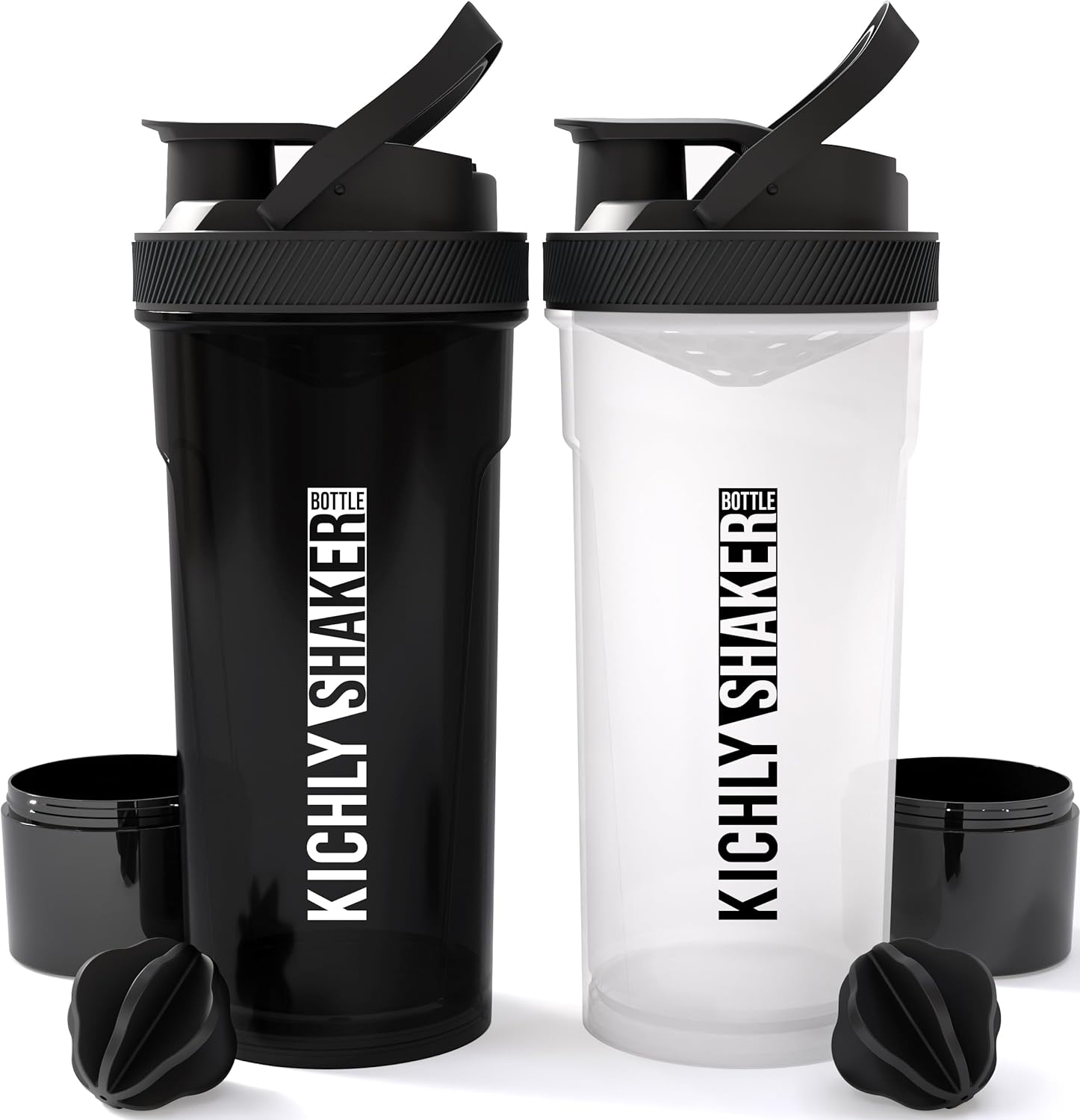 KICHLY Set of 2 Classic Protein Shaker Bottle (700 ml) with Protein Shaker Ball...