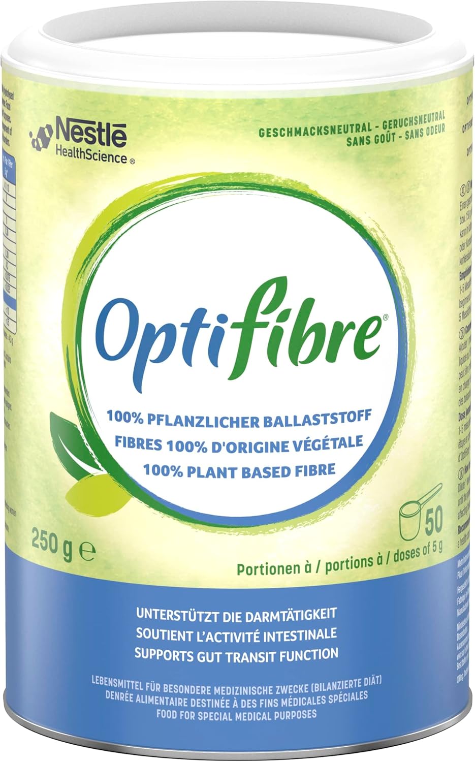 OPTIFIBRE Powder, Neutral Flavour, 250g Tin - Soluble Dietary Fibre Powder (Glut...