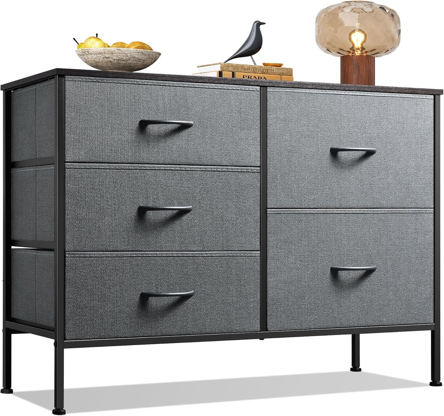 WLIVE Chest of Drawers, 5 Fabric Drawers Cabinet with Easy Pull Handle, Wood Top...