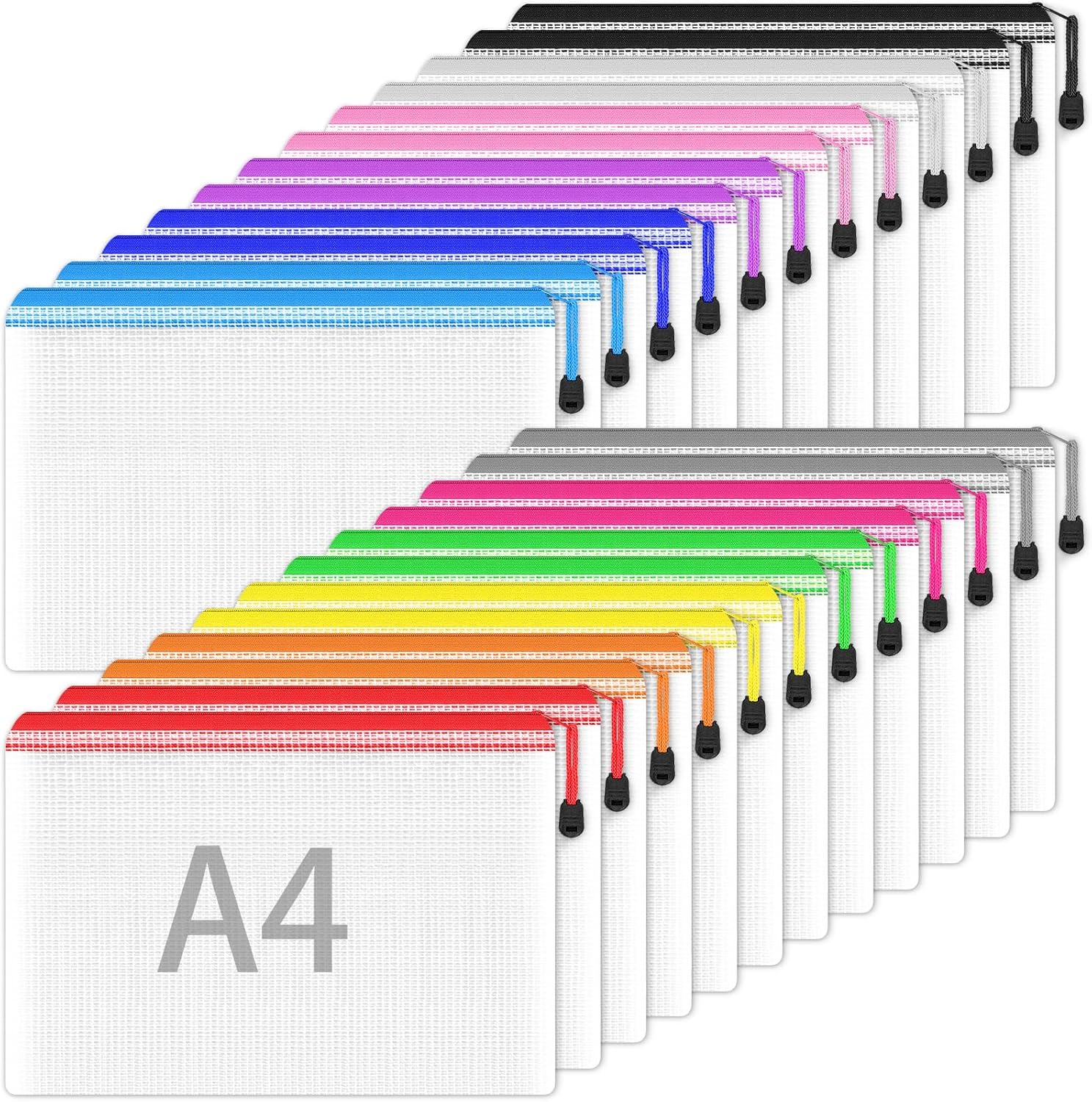 Plastic Wallets A4-24PCS A4 Plastic Folders Zip Wallets Document Folder Zip Lock...