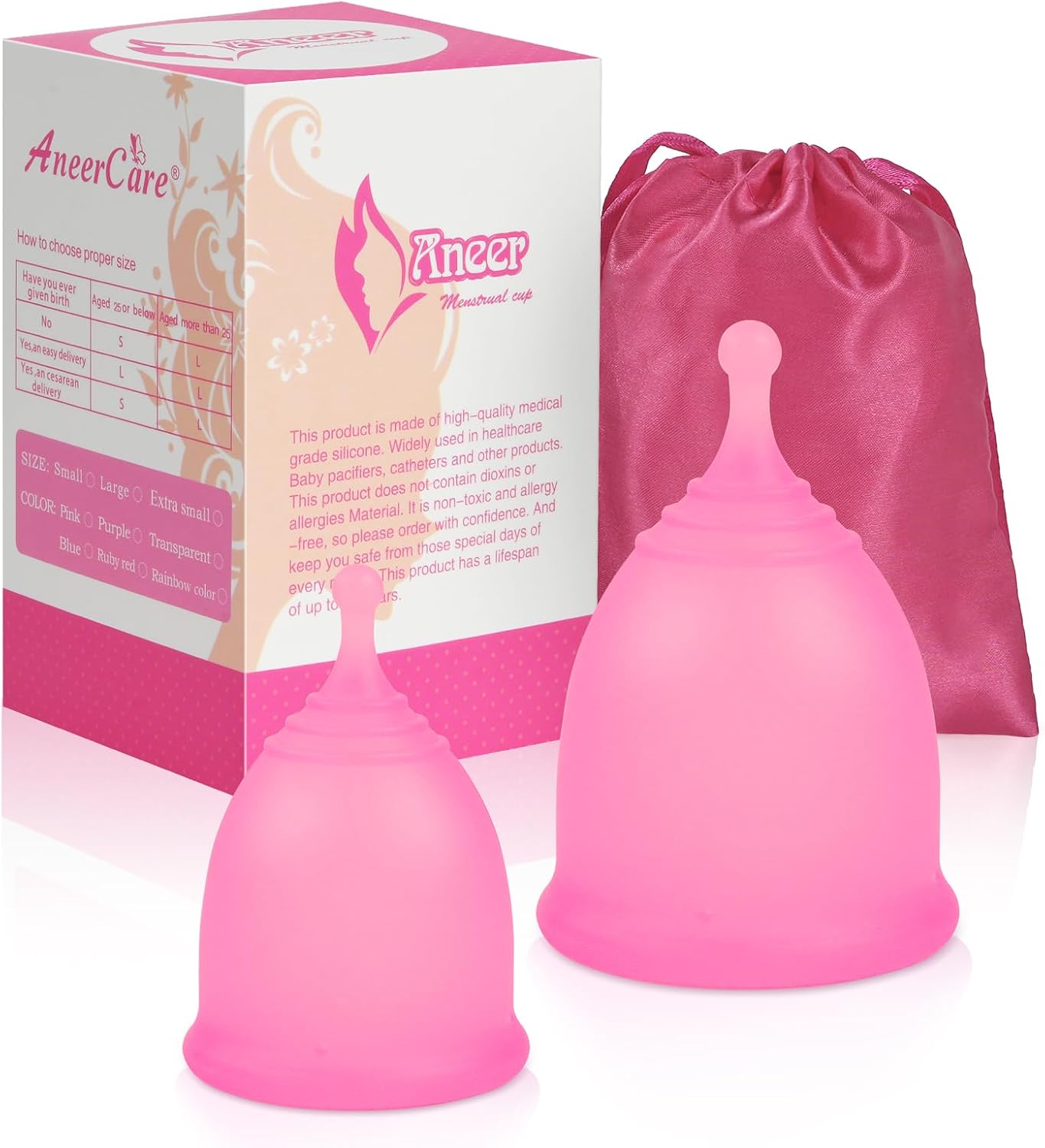 ACWOO Menstrual Cup, 2PCS Medical Grade Silicone Period Cup (S & L Size), Soft C...