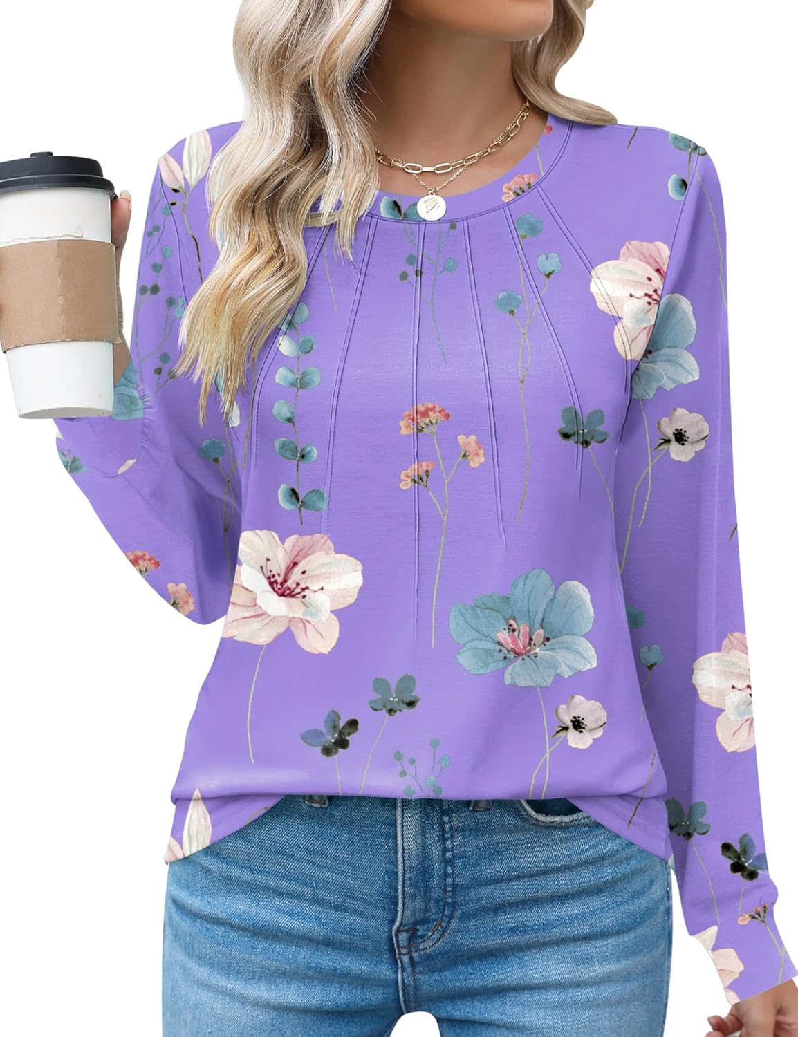 Rapbin Womens Casual Short Sleeve T-Shirts Crew Neck Pleated Tops Fashion Dressy...