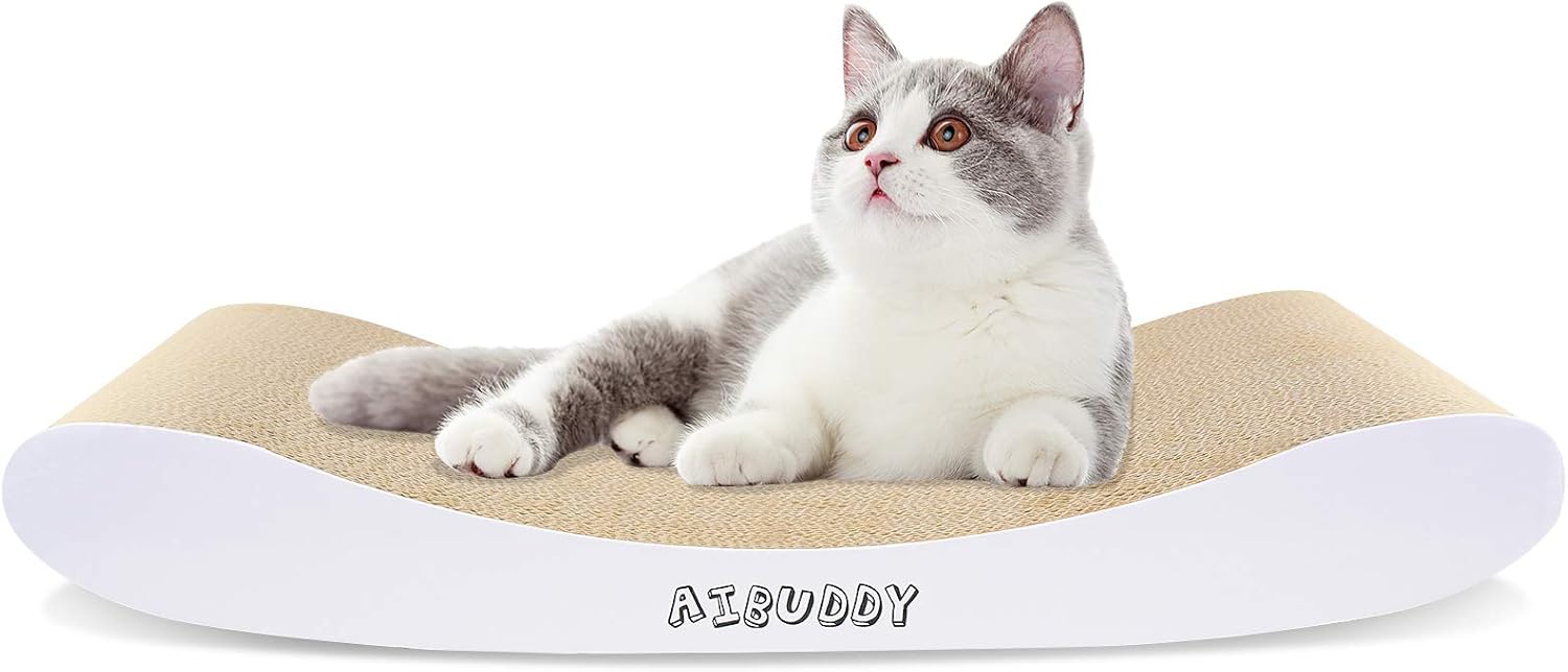 Aibuddy Cat Scratcher, Curve Scratching Pad Reversible Cardboard Lounge Bed with...