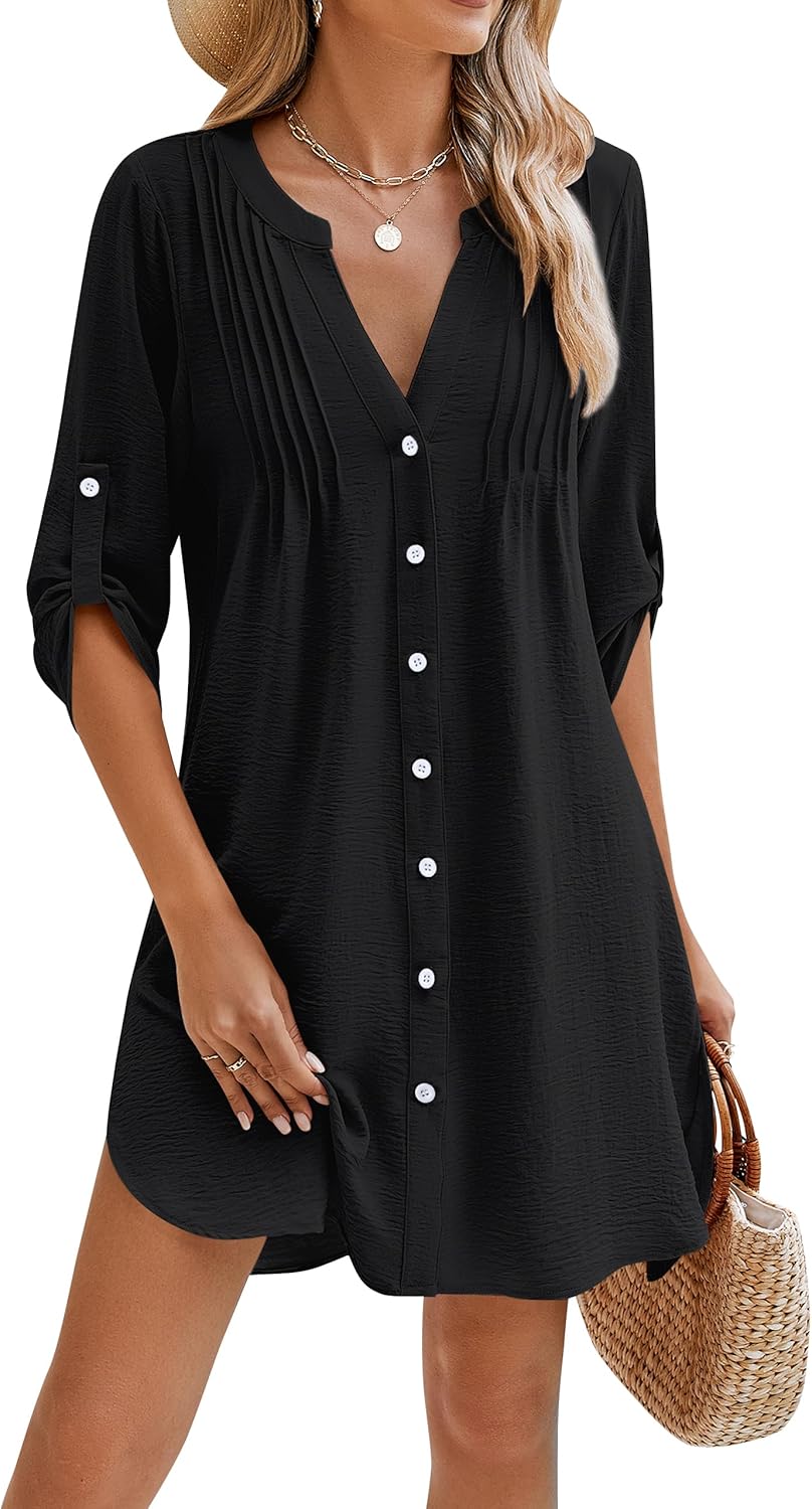 BMJL Women Beach Cover Ups V Neck Button Down Swimsuit Coverup Swimwear Bathing...