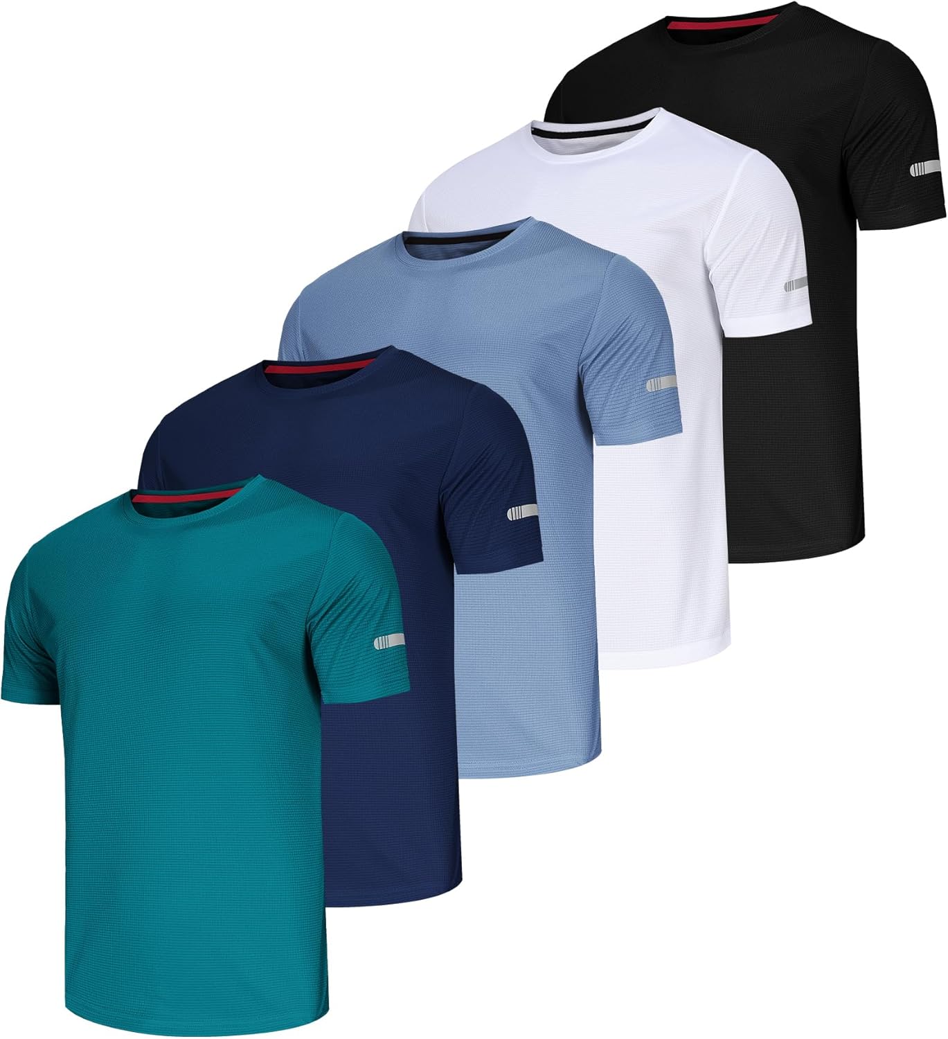 QAYMZUMD 5 Pack Men's Athletic Fit T Shirts, Moisture Wicking Gym Running Shirts...