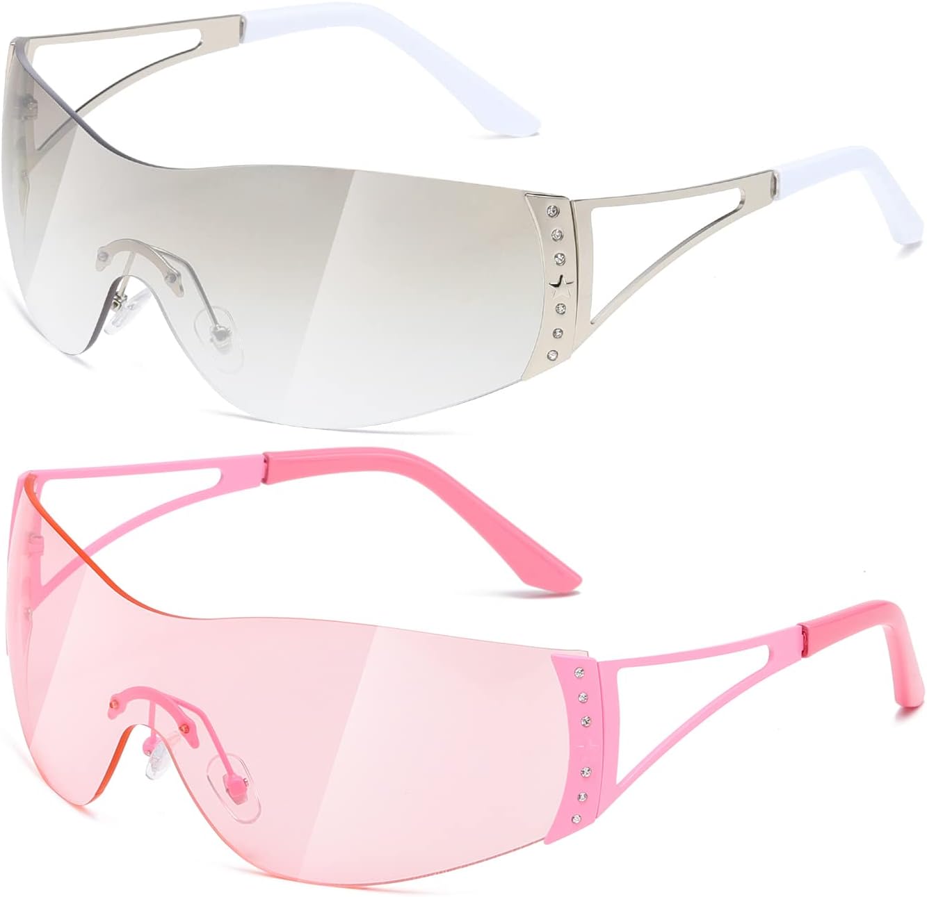 kimorn Wrap Around Y2K Sunglasses for Women Men Shield Flat Top Shades Futuristi...