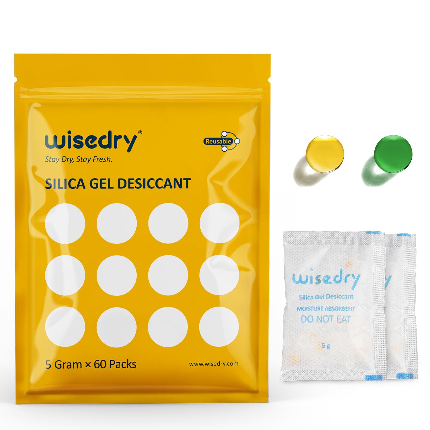 wisedry Silica Gel Sachets Bags 5 Gram x 60 Packs with Orange Beads Humidity Ind...