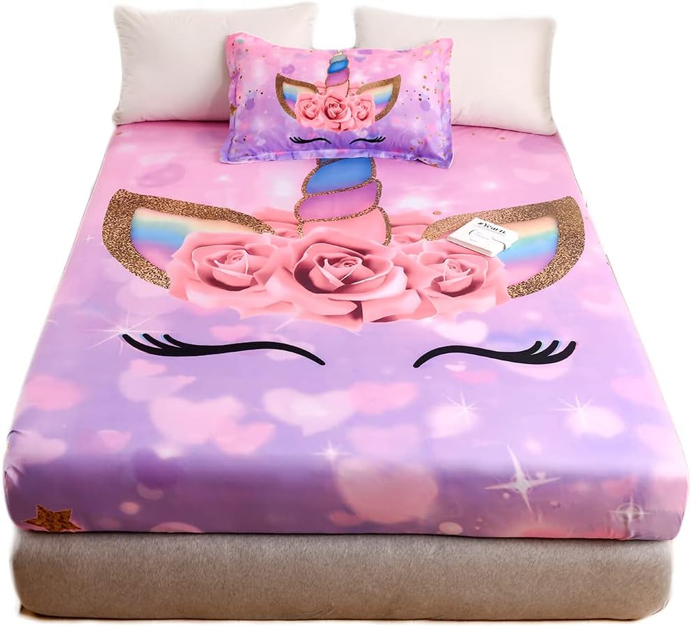 qjmiaofang Unicorn Kids Sheets Set Twin 2 Piece Girls Room Decor Cartoon Kawaii...