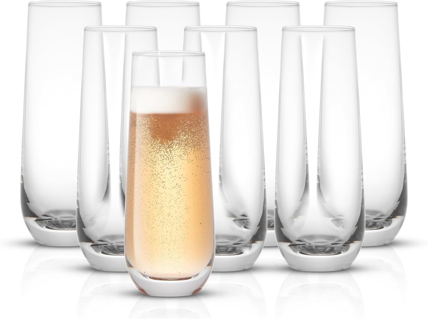 JoyJolt Milo Stemless Champagne Flutes Set of 8 Crystal Glasses. 9.4oz Prosecco...