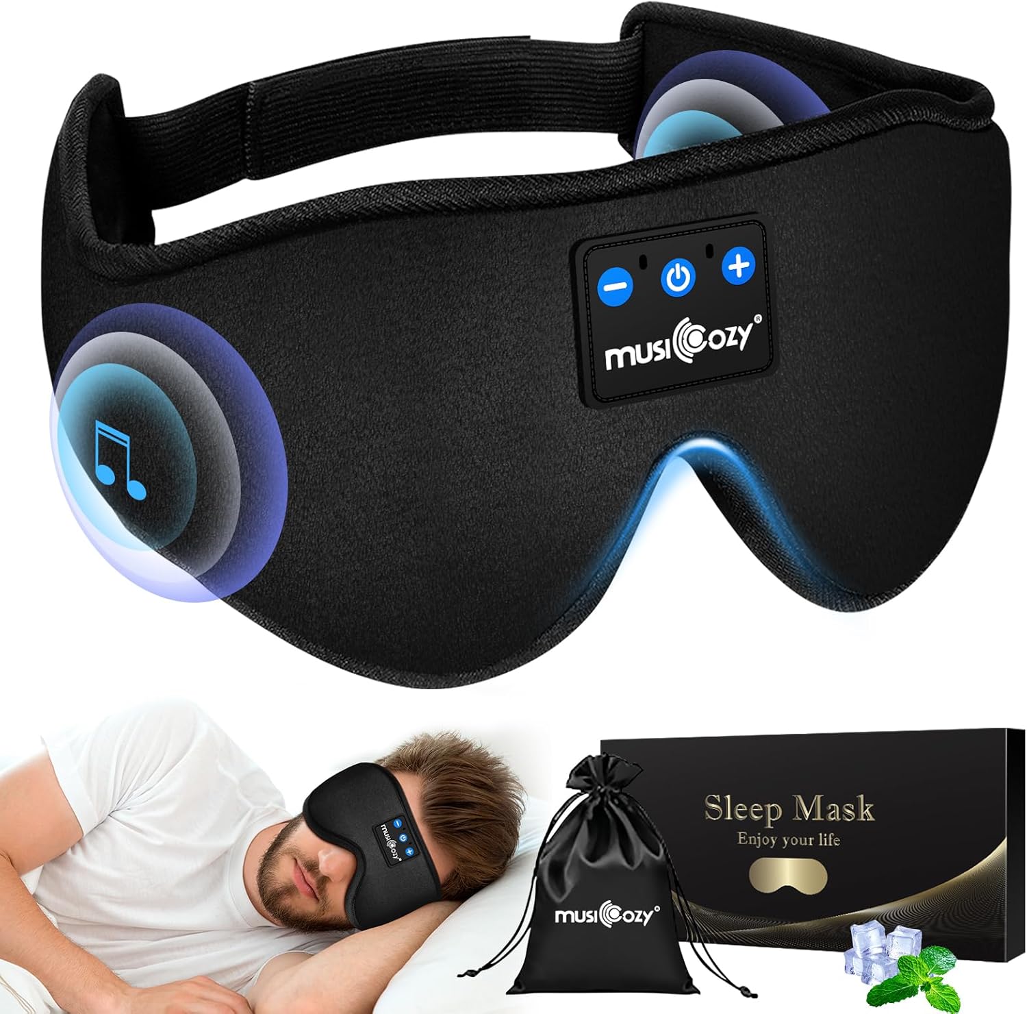 Musicozy Sleep Headphones Bluetooth Eye Mask,Soft Sleep Mask Headphones -100% Bl...