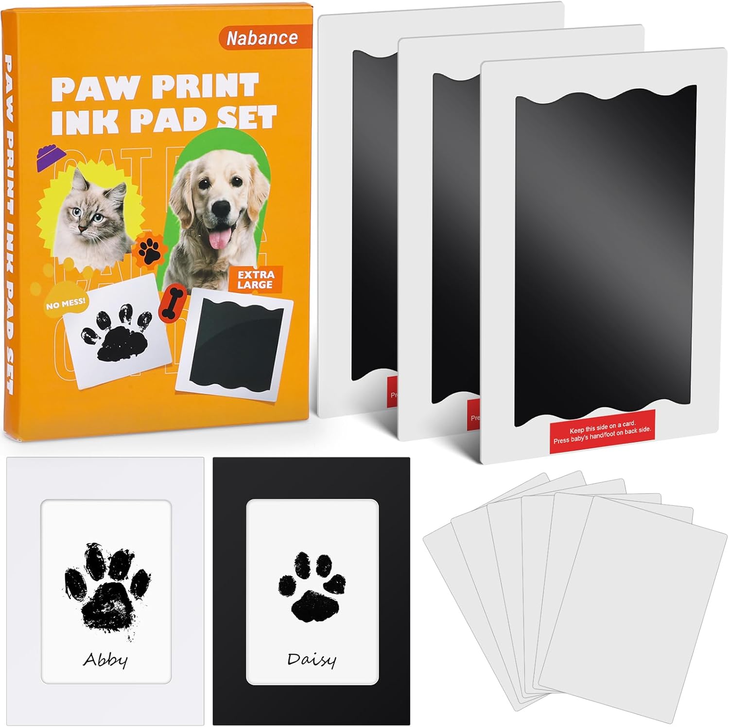 Nabance Paw Print Kit for Dogs & Cats, 3 Large Size Inkless Ink Pads with 2 Phot...