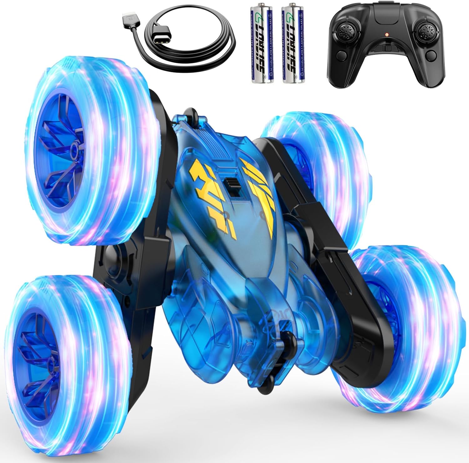 Remote Control Car,Stunt RC Cars for Kids with Colorful Light,Fast USB-C Chargin...