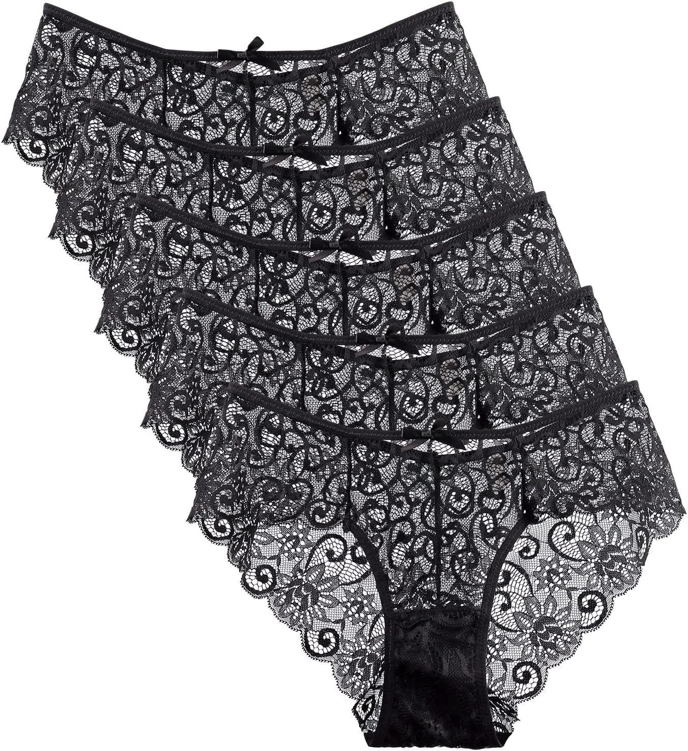 Pack of 5,Women Lace Panties Sexy Underwear Ultra Thin Briefs S M L XL XXL Black...