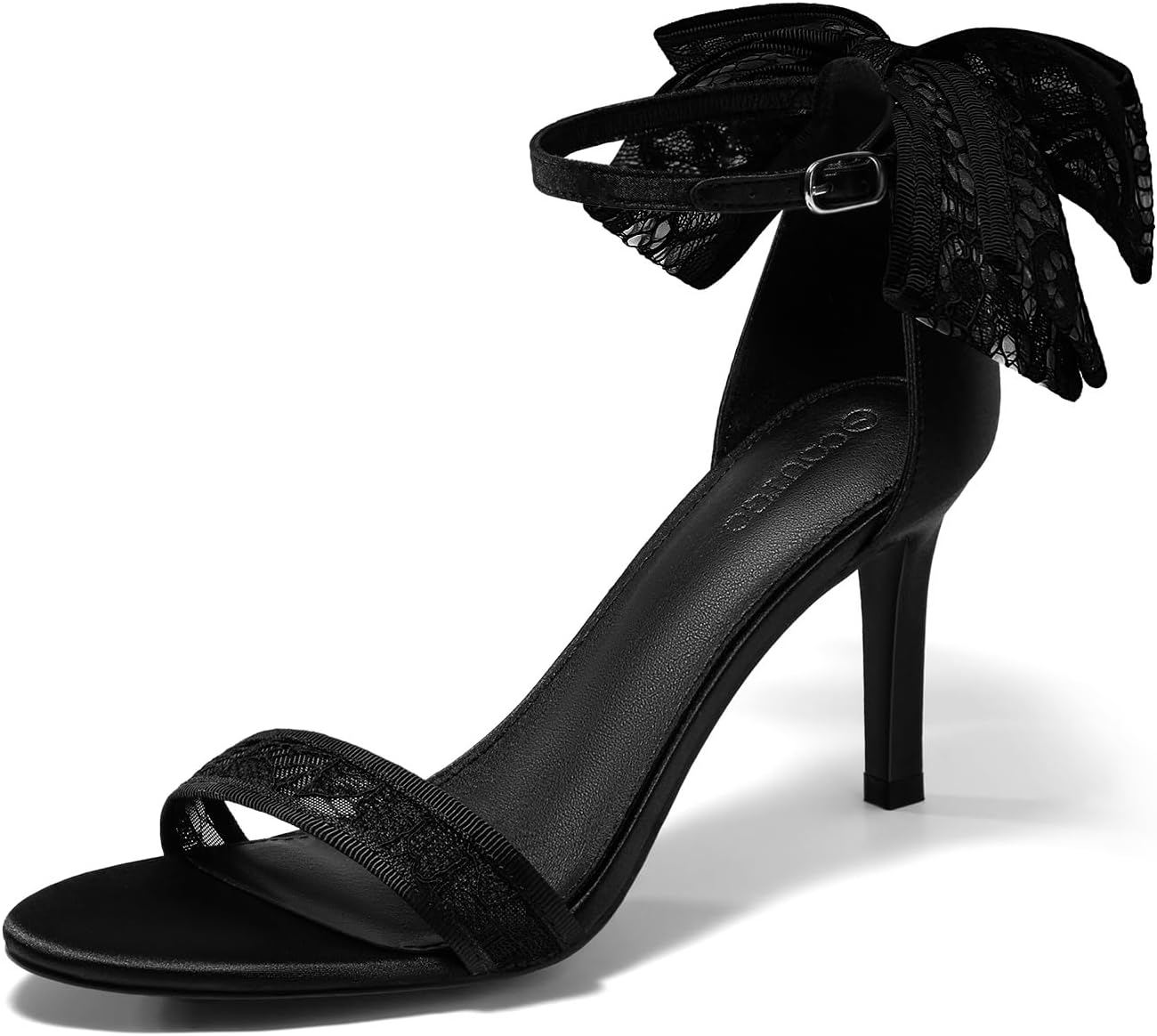 Coutgo Womens High Heels Sandals Lace Bow Tie Back Open Toe Ankle Strap Sexy Sti...