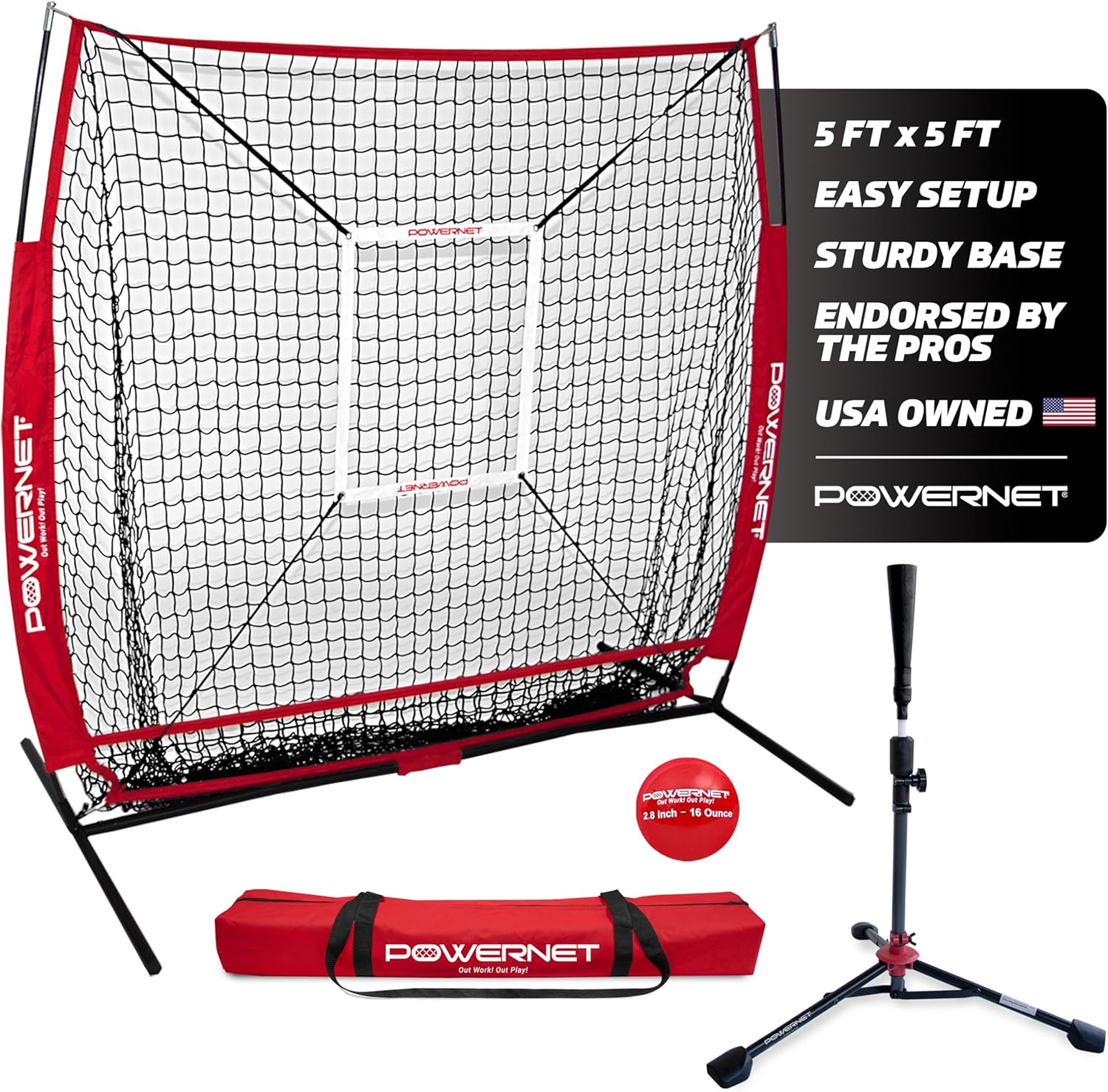 PowerNet Baseball Net Bundle, 5x5 Travel Net with Softball Baseball Accessories...