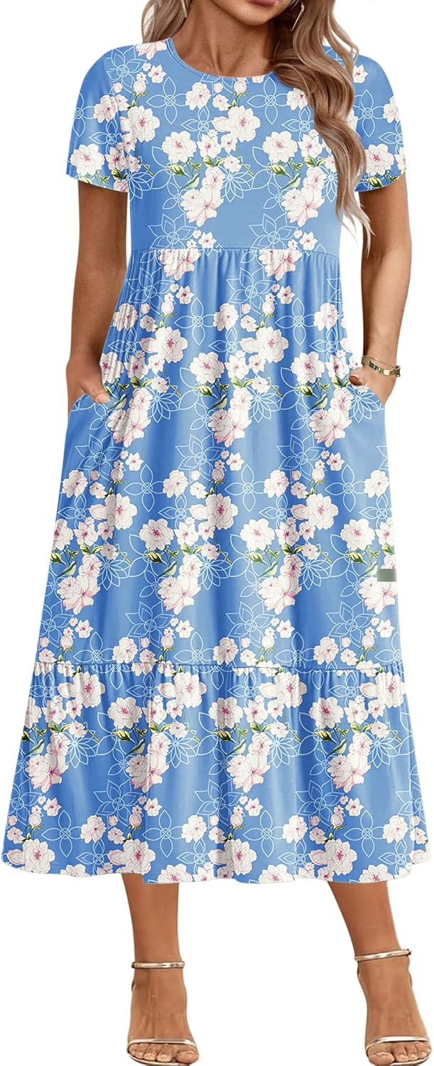 IN'VOLAND Women Plus Size Short Sleeve Dress Loose Plain Casual Summer Flowy Tie...
