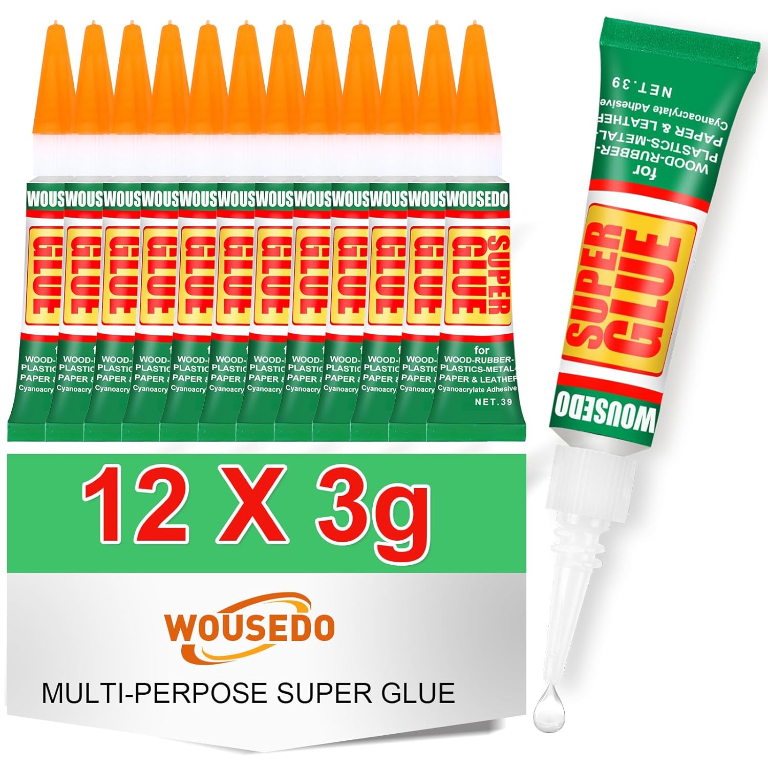 12 X 3g Super Glue Clear, Strong Adhesive,Super Glue Fast Drying Cyanoacrylate G...