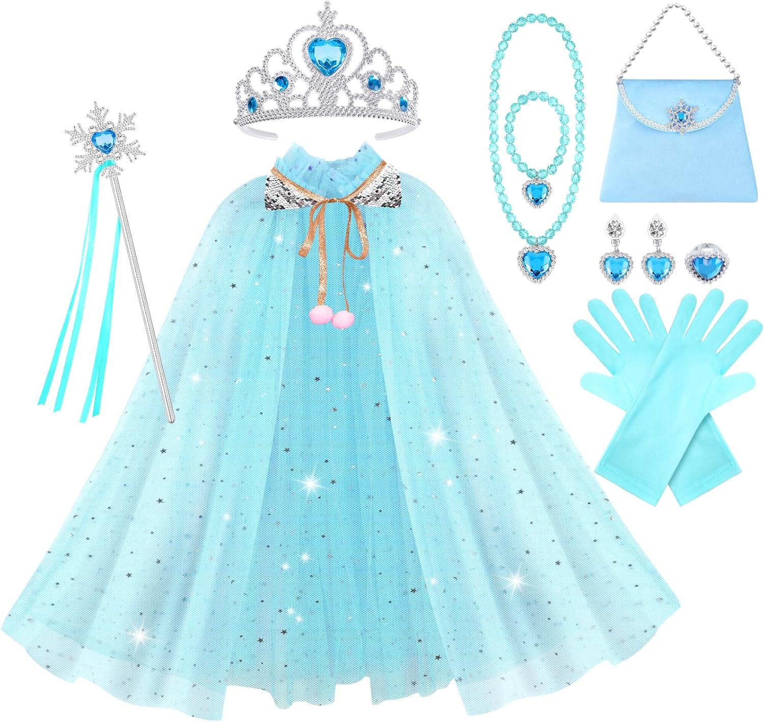 Vicloon 11PCS Princess Cape Set, Princess Dress Up Cloak With Crown, Wand, jewel...